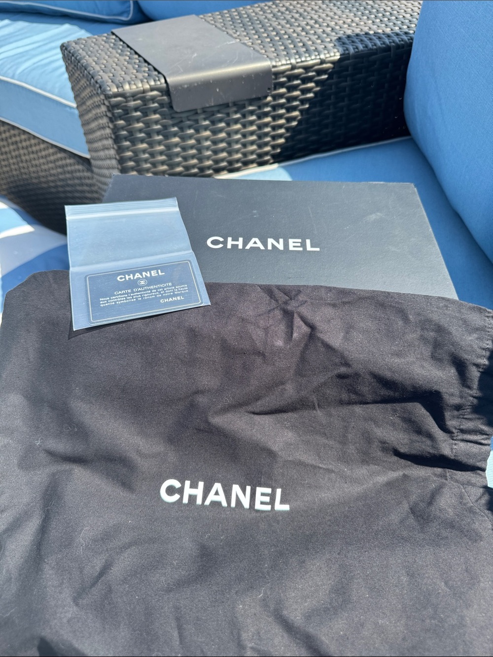 CHANEL Blue & White Chevron Boy Bag with Chain Strap - Picture 12 of 12